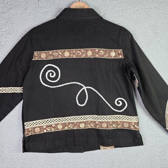 Mirasol Black Gold Embroidered Jacket M Boho Artsy Statement Maximalist Unique - Picture 14 of 15